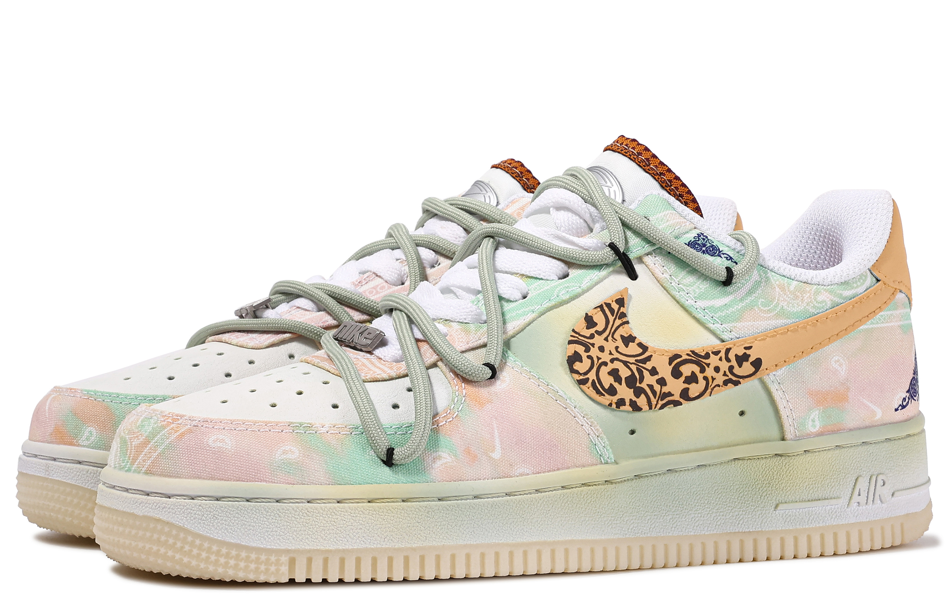 Shop (W) [Kasut Custom] Nike Air Force 1 Rendah 'Da Vinci Biru dan Putih Porcelin' FJ7739-101(TeamM-青花瓷-BOX)