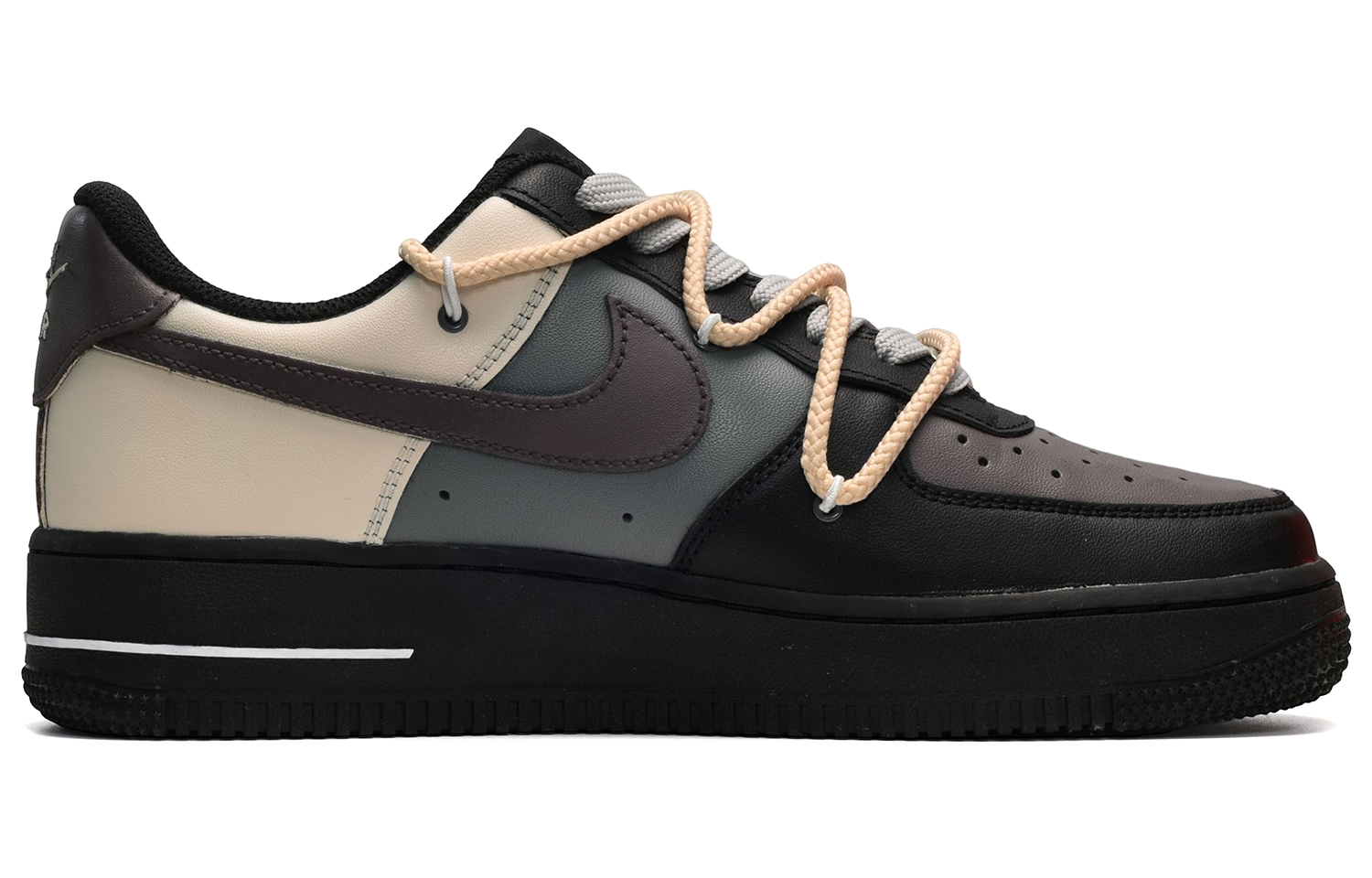 Order (W) [Kasut Custom] Nike Air Force 1 Low 'Deconstructed Hitam-Kelabu-Kuning' DD8959-001(TeamE-女款复古黑灰黄)