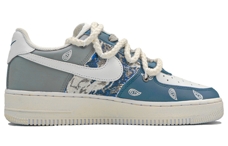 Order 【定製球鞋】 Nike Air Force 1 Low 空軍一號 牛仔腰果花 丹寧 復古 禮物 低幫 板鞋 女款 灰藍