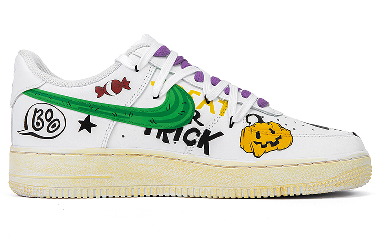 Order 【定製球鞋】Nike Air Force 1 空軍一號 野鶴製造 低幫 塗鴉系列 沙漠風 解構鞋帶 南瓜 仙人掌 笑臉 vibe做舊 女款 純白塗鴉
