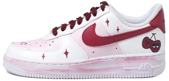custom-shoes-women-nike-air-force-1-low-distressed-pink-red-cherry-star