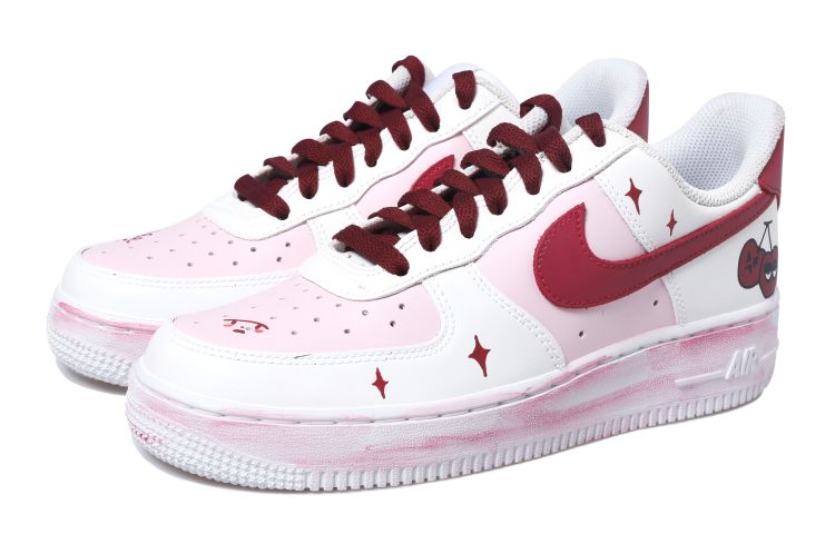 Lookbook (W) [Sepatu Kustom] Nike Air Force 1 Low 'Distressed Pink Red Cherry Star' DD8959-100(Team拾玖-AF樱桃S-BOX)