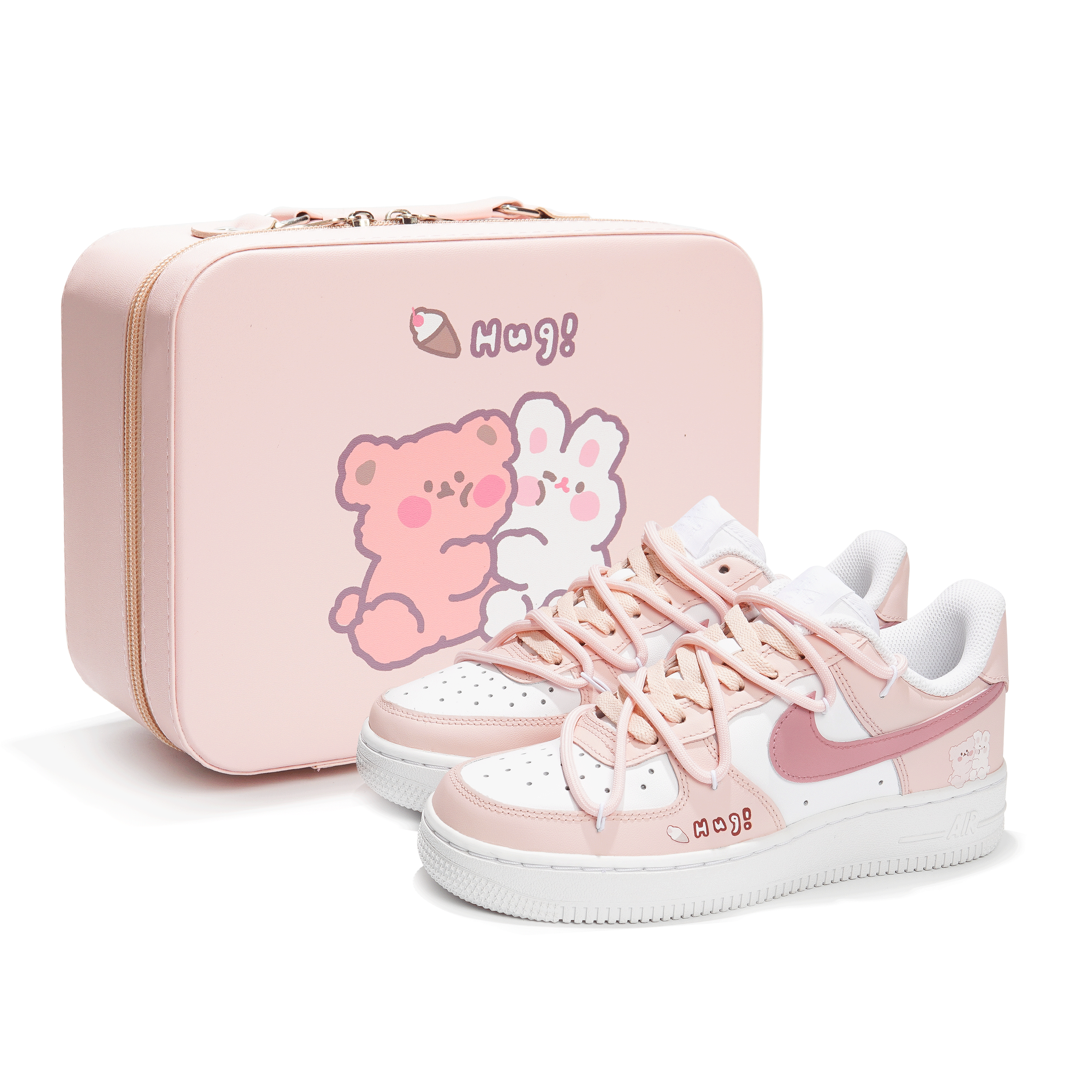 [Custom Shoes] (Women) Nike Air Force 1 Low 'Dopamine Dress-Up Pink Foundation Hug Bear Makeup Gift Box' DD8959-100-482309