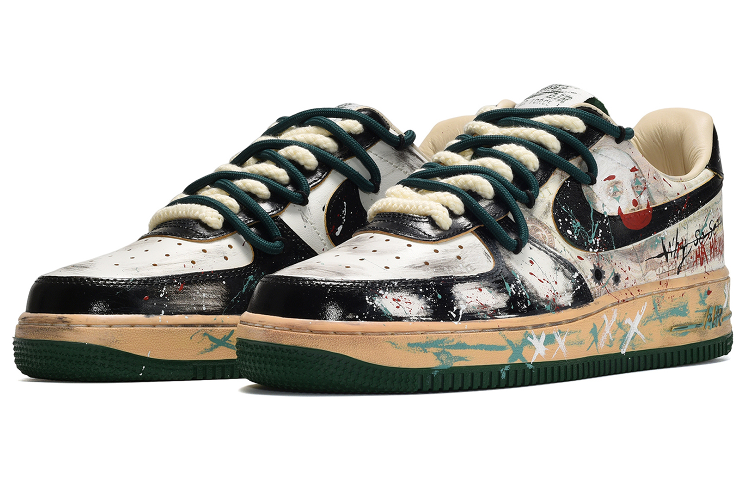 Lookbook (W) ナイキ AF1 ロー カスタム「ドーパミンジョーカー」 DZ4764-133(TeamE-女款小丑黑白绿)