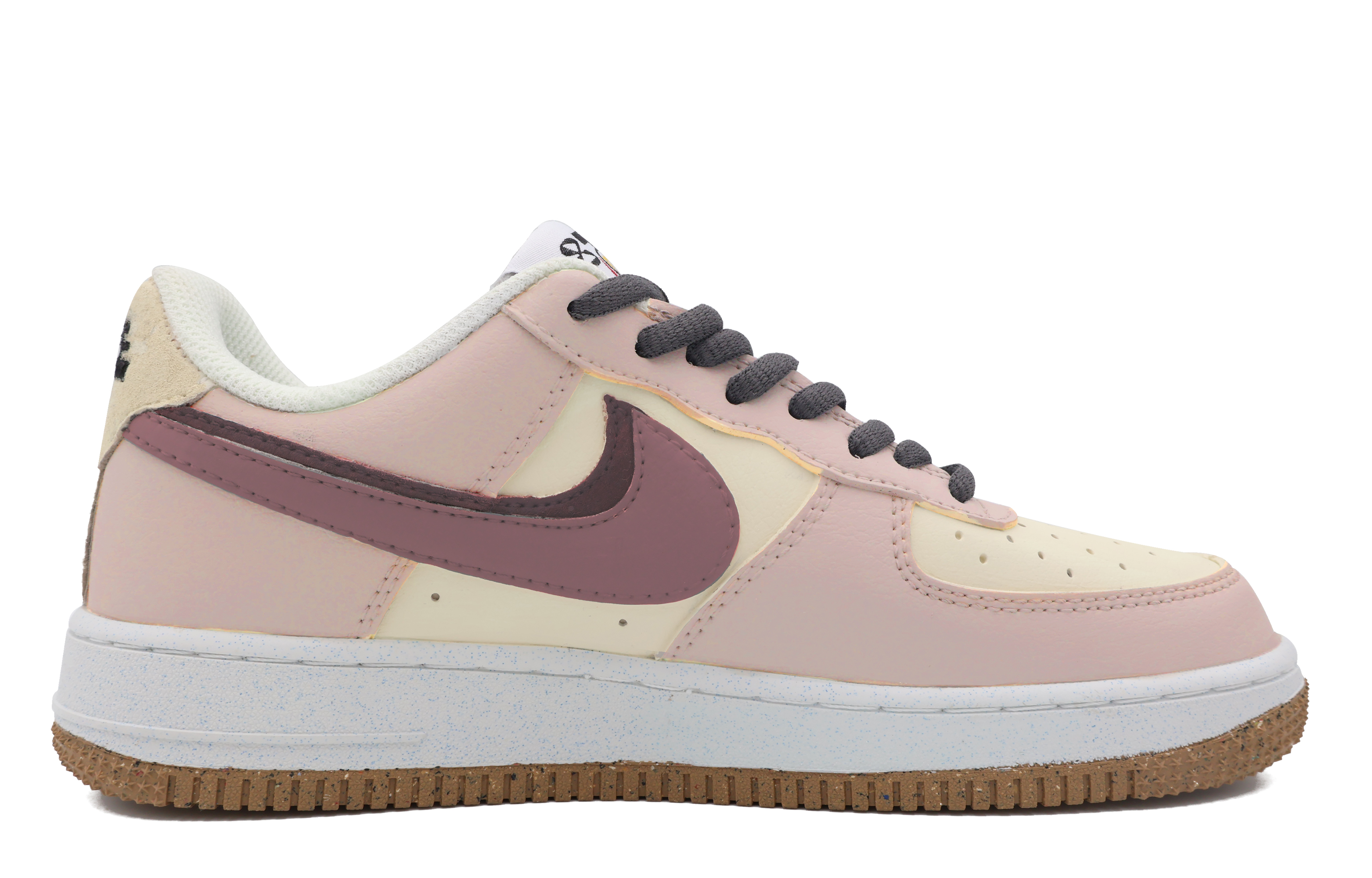 Order (W) [Kasut Custom] Nike Air Force 1 Low 'Double Swoosh Kelabu' DX6065-101(Team53-女款粉色泡泡)
