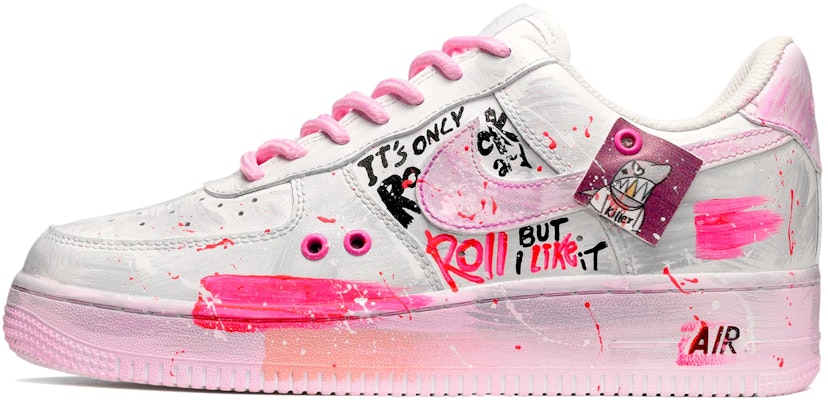 【客製化球鞋】 Nike Air Force 1 Low 空軍一號 復古高街 螢光塗鴉 低筒 板鞋 女款 粉白灰 Buy 【客製化球鞋】 Nike Air Force 1 Low 空軍一號 復古高街 螢光塗鴉 低筒 板鞋 女款 粉白灰