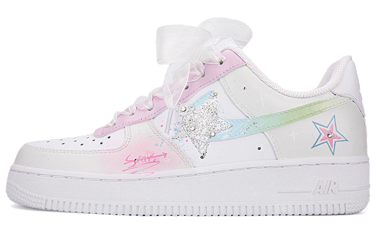 Buy (W) [Kasut Custom] Nike Air Force 1 Low 'Graffiti Star Gradient Putih Merah Jambu Hijau' DD8959-100(Team18-AF1闪耀的星贴钻