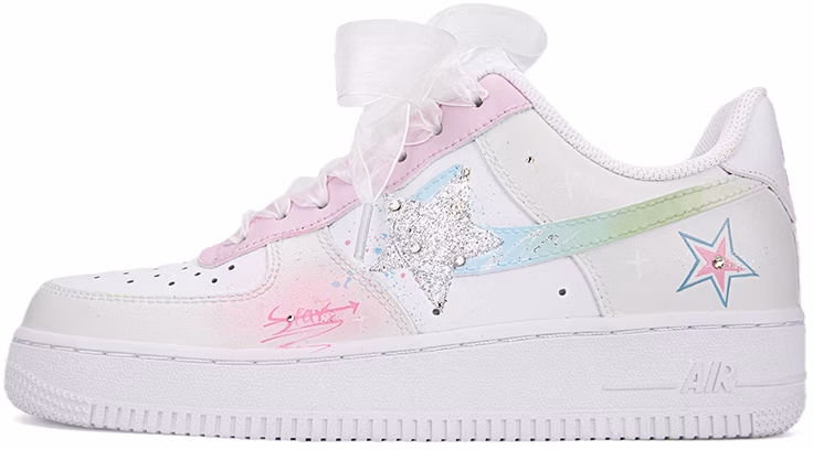 custom-shoes-women-nike-air-force-1-low-graffiti-star-gradient-white-pink-green
