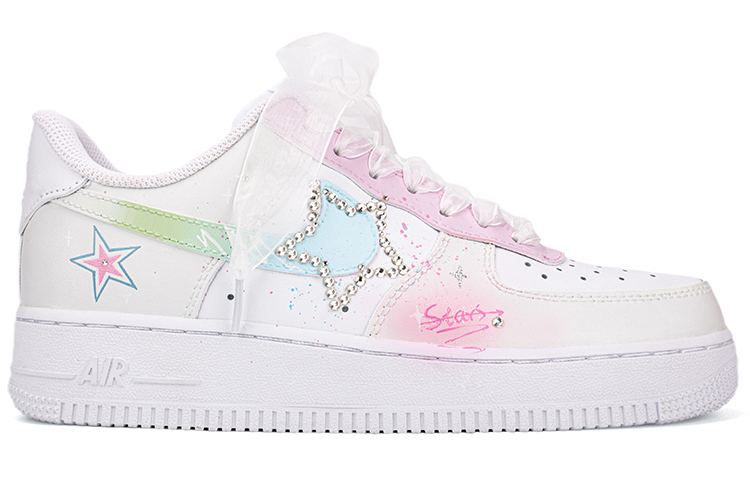 Lookbook (W) [Kasut Custom] Nike Air Force 1 Low 'Graffiti Star Gradient Putih Merah Jambu Hijau' DD8959-100(Team18-AF1闪耀的星贴钻