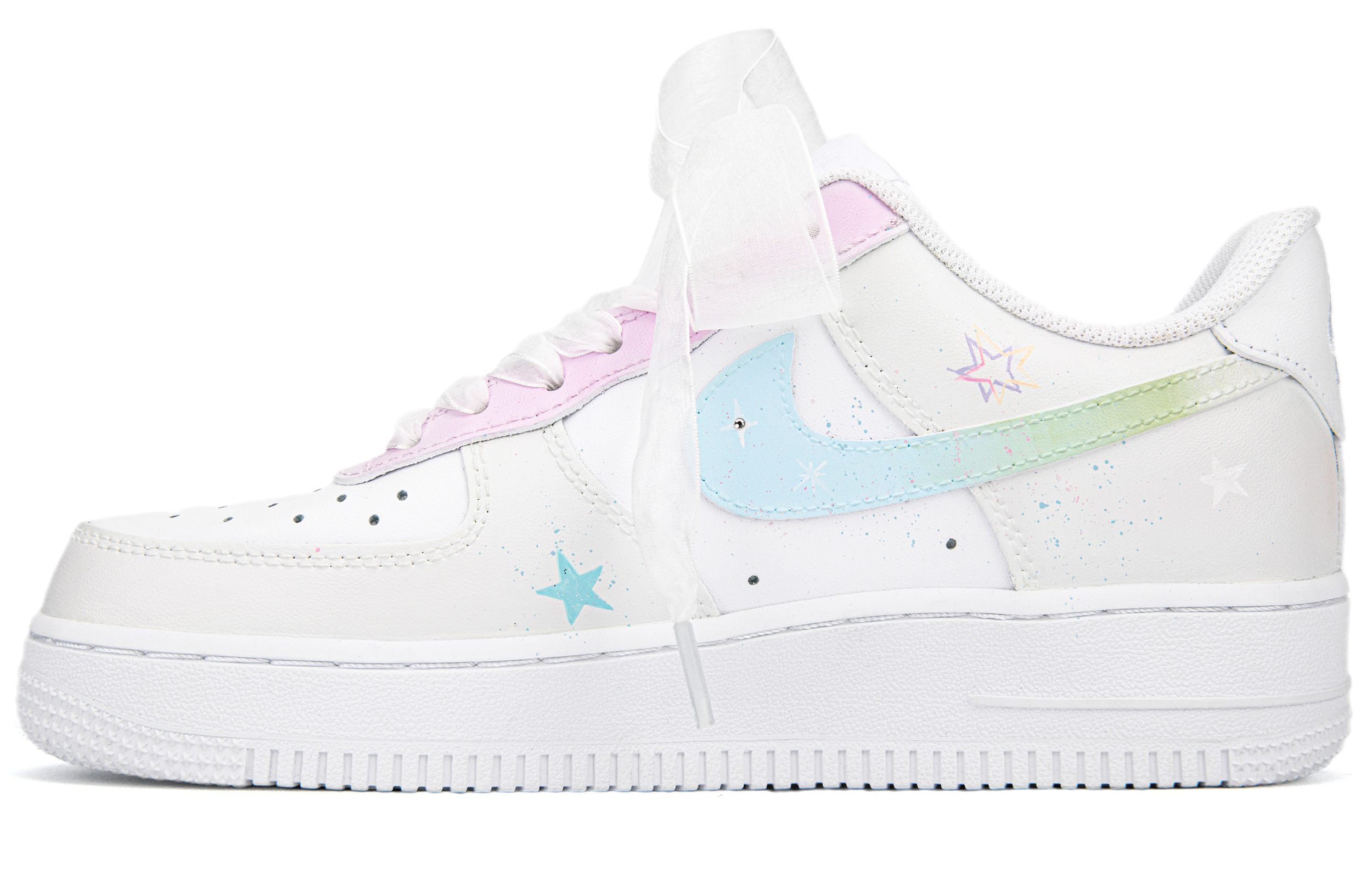 Shop (W) [Kasut Custom] Nike Air Force 1 Low 'Graffiti Star Gradient Putih Merah Jambu Hijau' DD8959-100(Team18-AF1闪耀的星贴钻