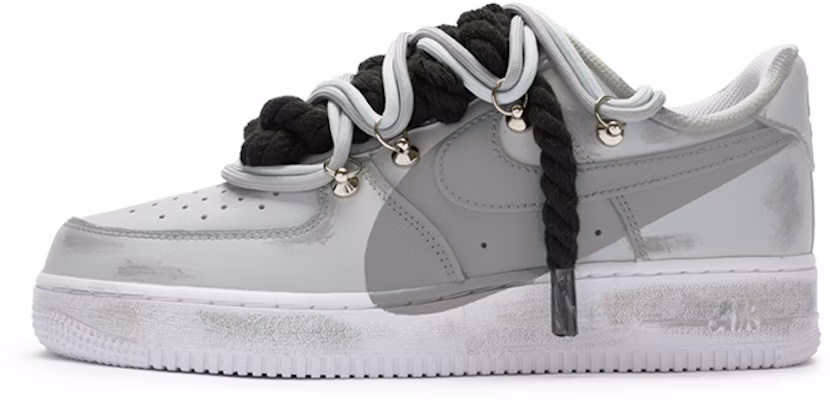 【定制球鞋】Nike Air Force 1 Low "T10" 雙鞋帶 手繪噴繪 低筒 板鞋 女款 灰黑 Buy 【定制球鞋】Nike Air Force 1 Low "T10" 雙鞋帶 手繪噴繪 低筒 板鞋 女款 灰黑