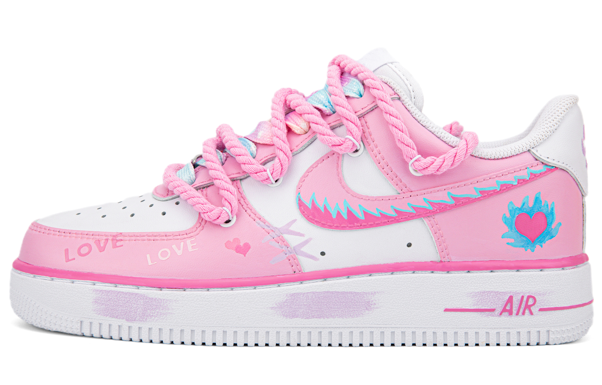 [Custom Shoes] (W) Nike Air Force 1 Low 'Hand-Painted Heart White-Pink'