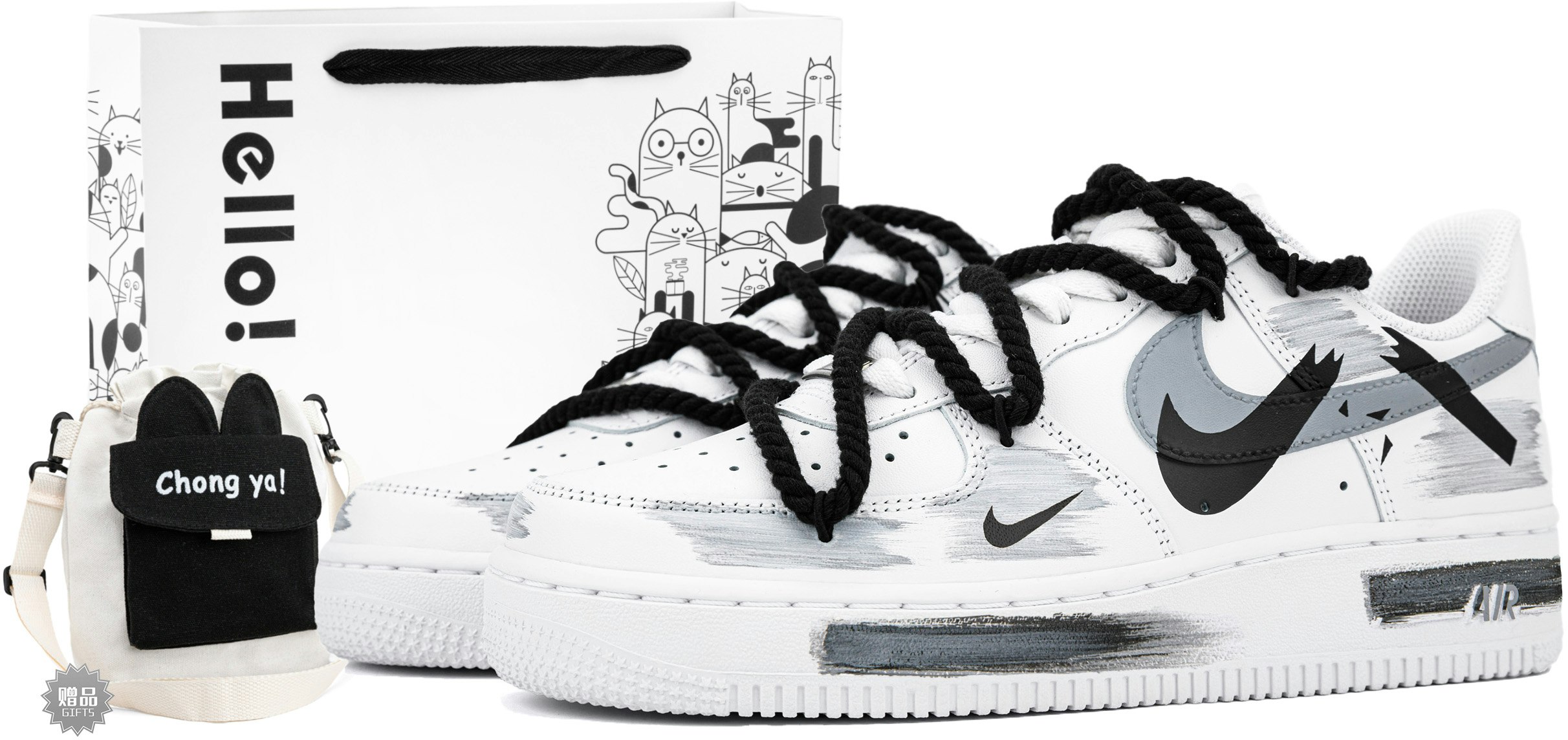 custom-shoes-women-nike-air-force-1-low-hand-painted-fractured-space-triple-swoosh-grey