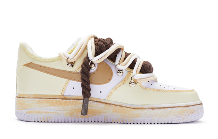 Order (W) [Kasut Custom] Nike Air Force 1 Low 'Lukisan Tangan Kuning-Coklat-Putih' DD8959-100(TeamR-女款''T10''黄棕)