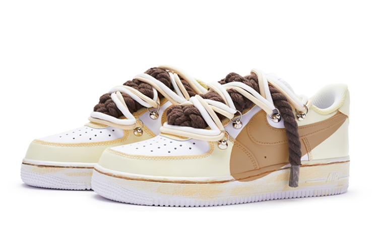 Lookbook (W) [Kasut Custom] Nike Air Force 1 Low 'Lukisan Tangan Kuning-Coklat-Putih' DD8959-100(TeamR-女款''T10''黄棕)