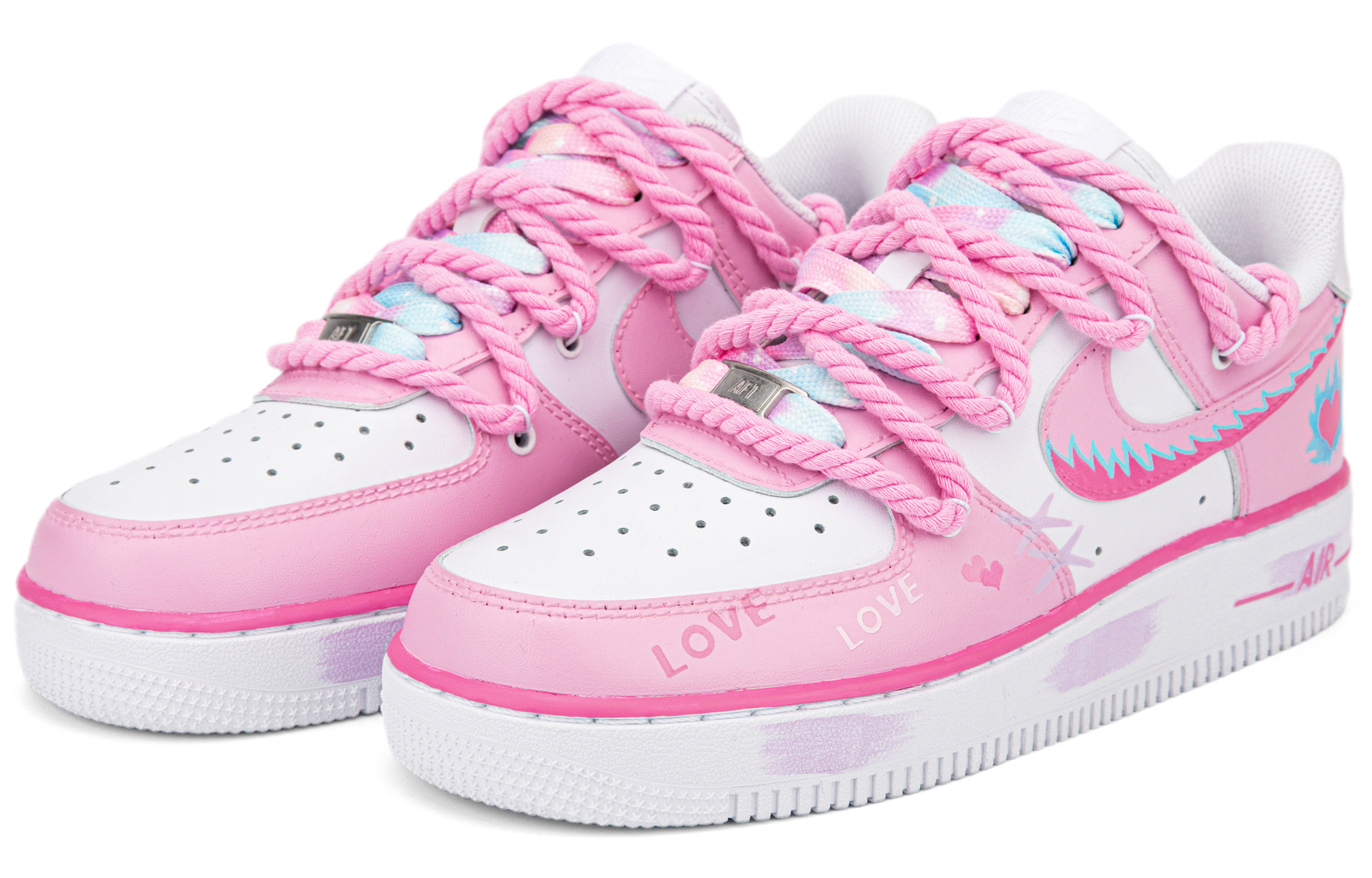 [Custom Shoes] (W) Nike Air Force 1 Low 'Hand-Painted Heart White-Pink' 圖 3