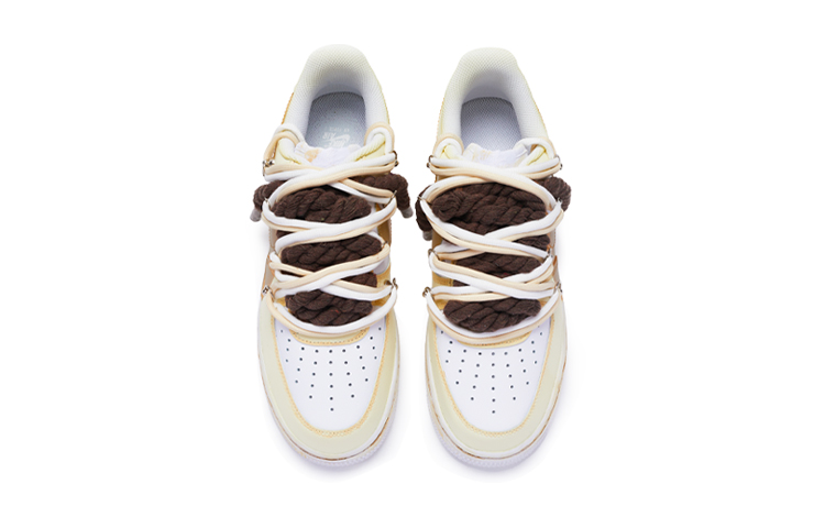 Shop (W) [Kasut Custom] Nike Air Force 1 Low 'Lukisan Tangan Kuning-Coklat-Putih' DD8959-100(TeamR-女款''T10''黄棕)