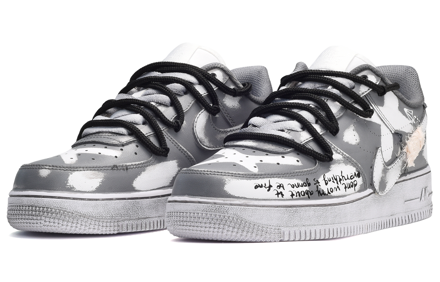 Lookbook (W) [Kasut Custom] Nike Air Force 1 Low 'Handwritten Double Swoosh Putih-Kelabu' DD8959-100(TeamE-女款刮刮乐叉叉白灰)