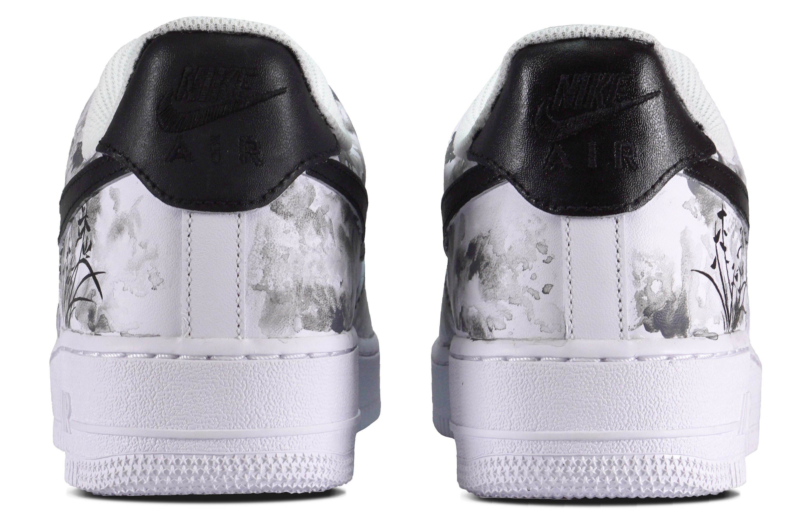 Shop 【訂製球鞋】 Nike Air Force 1 低筒 清風梅蘭  水墨 國風 簡約  復古耐磨 板鞋 女款 黑白