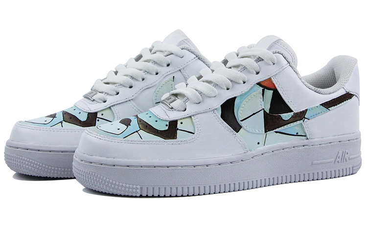 Lookbook (W) [Sepatu Custom] Nike Air Force 1 Low 'Lukisan Grafiti Putih Biru' DD8959-100(Team39-AMY18蓝白)