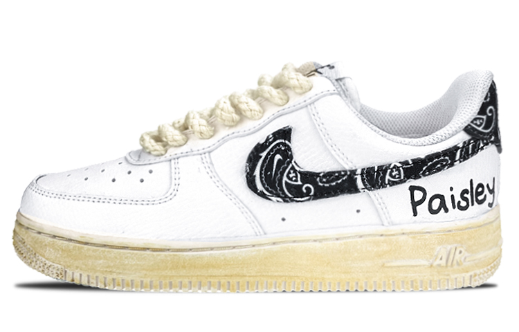 Buy (W) 나이키 에어포스 1 로우 '페이즐리 디스트레스드 화이트 블랙' DH4406-101(Team叁-女款腰果花起源)