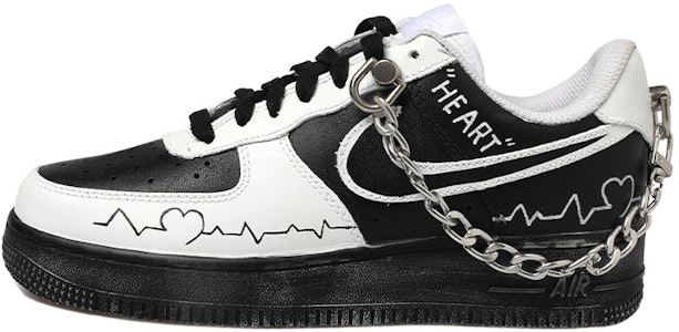 【訂製球鞋】 Nike Air Force 1 Low 空軍一號 OKHR 熊貓配色 鏈條 愛心 心電圖 情侶 字母 禮物 低幫 板鞋 女款 黑白 Order 【訂製球鞋】 Nike Air Force 1 Low 空軍一號 OKHR 熊貓配色 鏈條 愛心 心電圖 情侶 字母 禮物 低幫 板鞋 女款 黑白