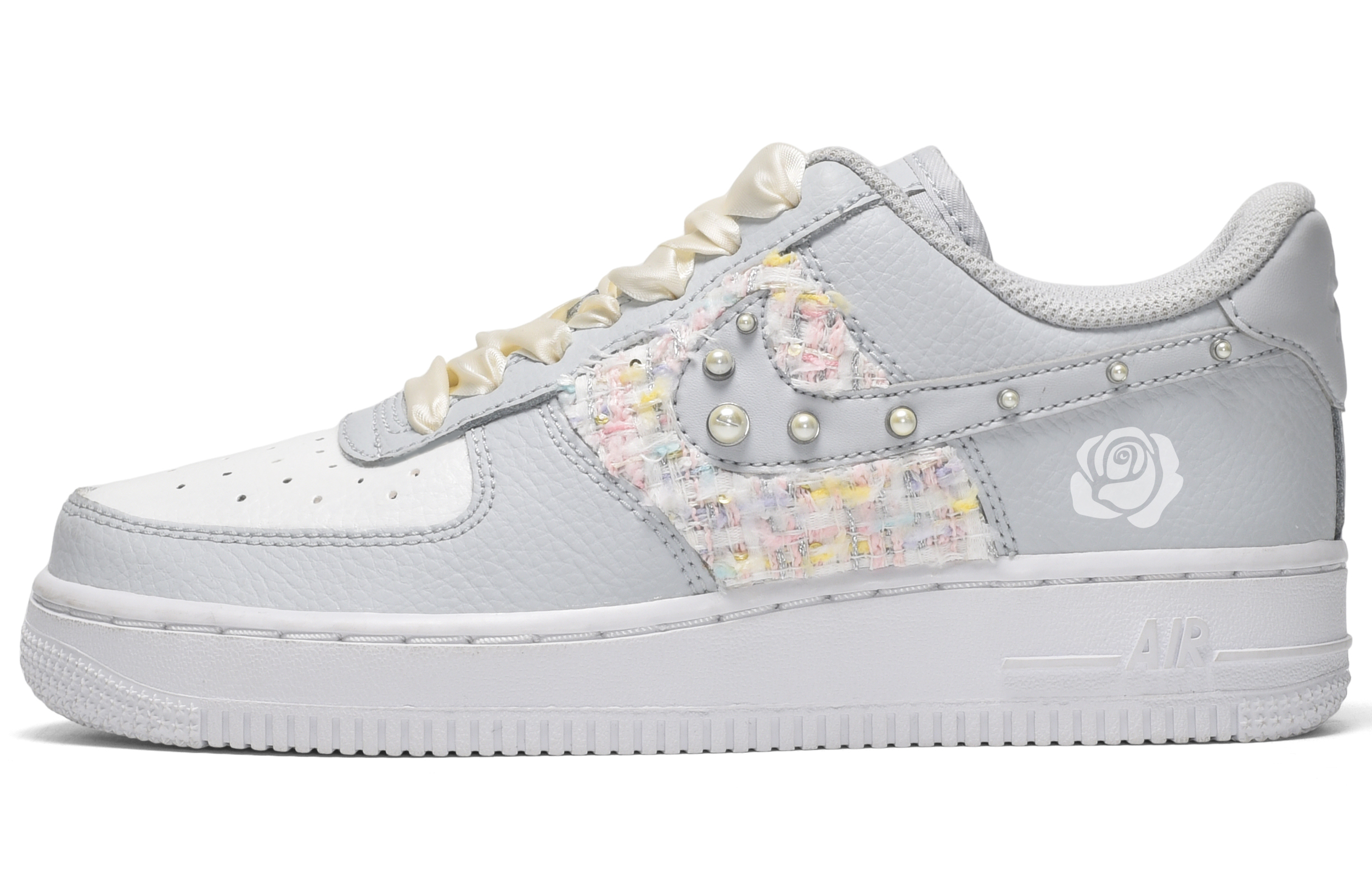 Order (W) 【カスタムシューズ】ナイキ エアフォース 1 ロー「パールローズ - グレー ホワイト」 DV3810-001(TeamE-女款珍珠玫瑰灰白)