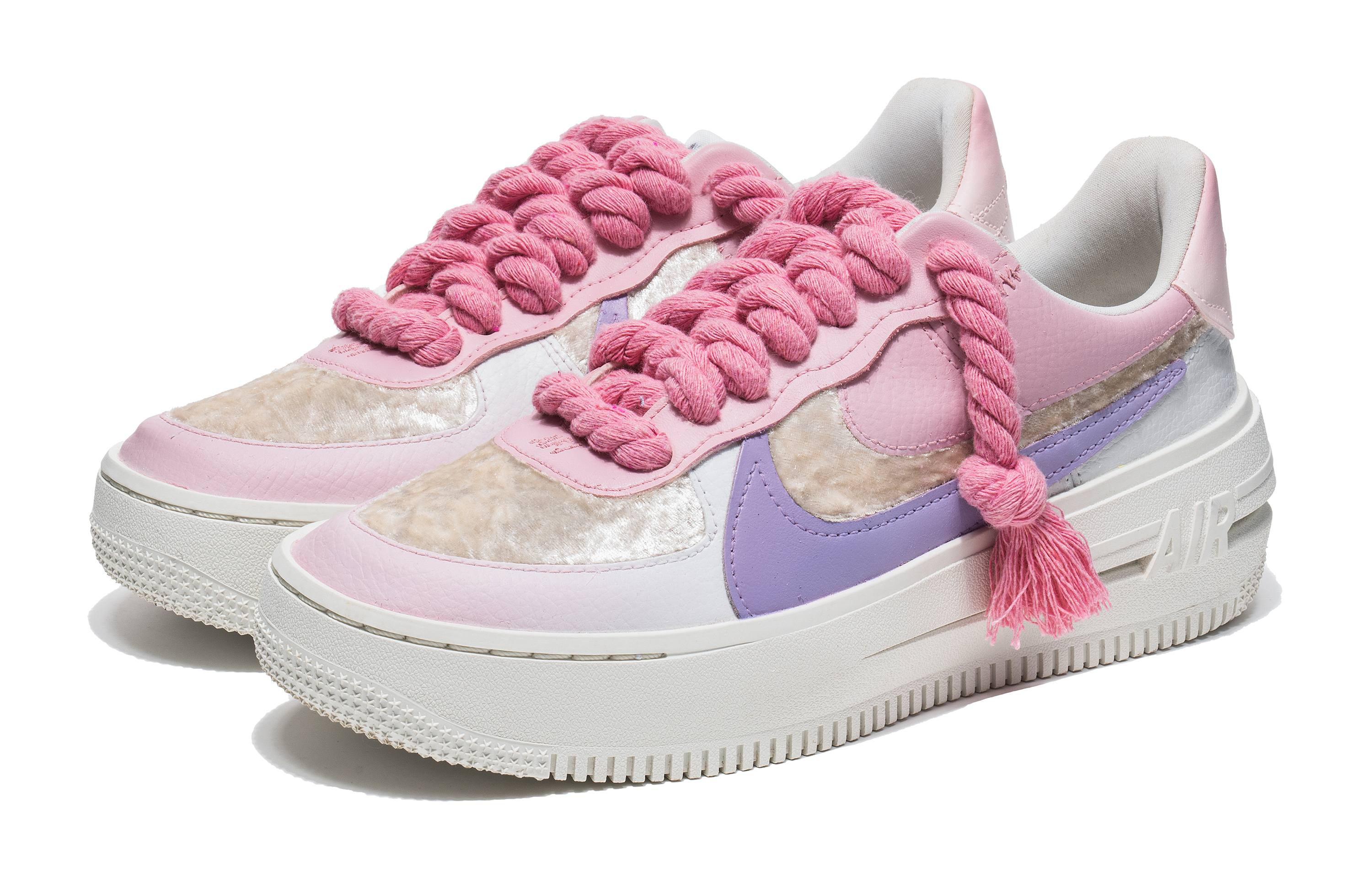 Lookbook 【客製球鞋】Nike Air Force 1 Low 絲絨少女 簡約百搭 特殊鞋帶 防滑耐磨 低筒 休閒板鞋 女款 粉紫