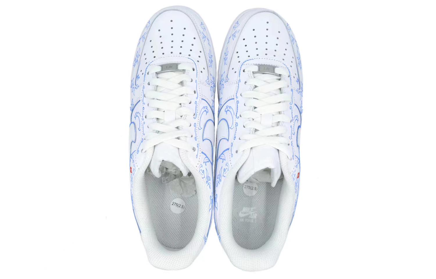 Shop 【訂製球鞋】Nike Air Force 1 Low 青花瓷系列 國潮復古 塗鴉 防滑耐磨 低幫 板鞋 女款 白藍
