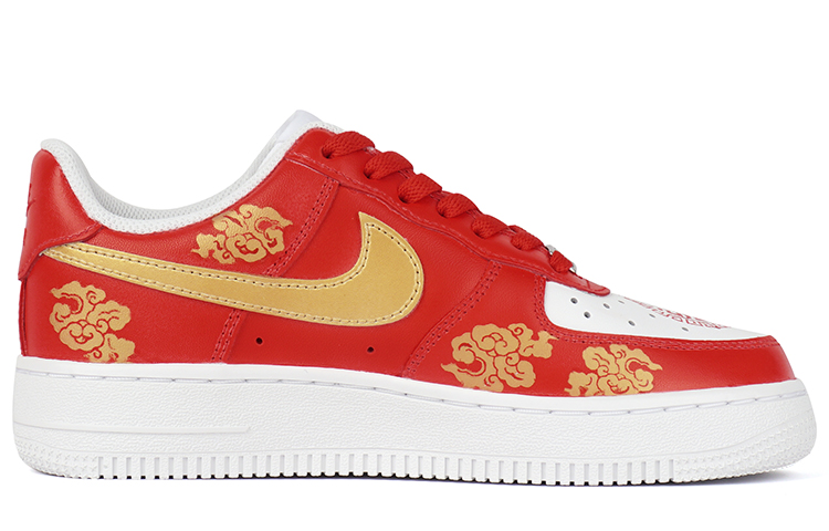 Order (W) [Sepatu Custom] Nike Air Force 1 Low 'Merah Emas - Awan Keberuntungan' DD8959-100(Team拾柒-女款低帮祥云婚鞋红金)