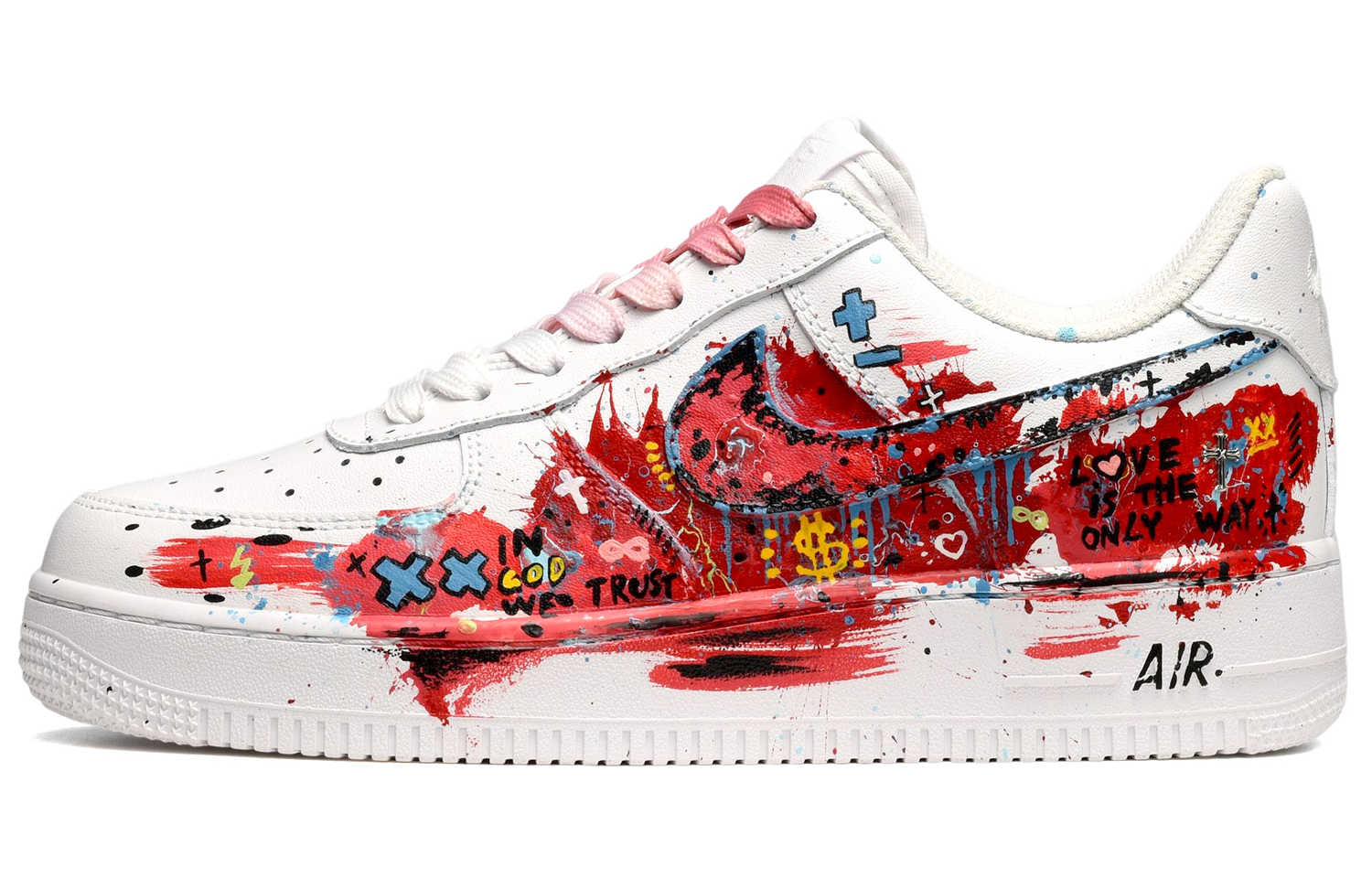 Buy (W) [Sepatu Kustom] Nike Air Force 1 Rendah 'Grafiti Merah Putih' DD8959-100(TeamE-女款彩色涂鸦红白)