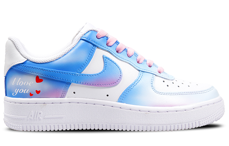 Shop (W) [Kasut Custom] Nike Air Force 1 Low 'Romantic Sky Gradient Biru ke Merah Jambu' DD8959-100(TeamP-款渐变蓝粉女款七夕喷绘)