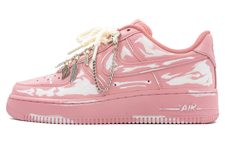 Buy 【定制球鞋】Nike Air Force 1 Low 浸染做舊 刮刮樂 粉色藝術館 骨紋 鏈條 休閒 耐磨防滑 低幫 板鞋 女款 粉色