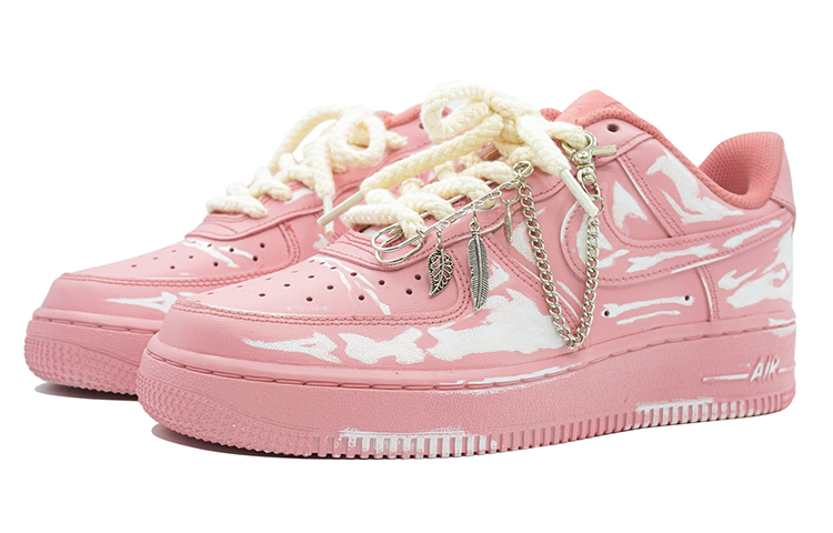 Lookbook 【定制球鞋】Nike Air Force 1 Low 浸染做舊 刮刮樂 粉色藝術館 骨紋 鏈條 休閒 耐磨防滑 低幫 板鞋 女款 粉色