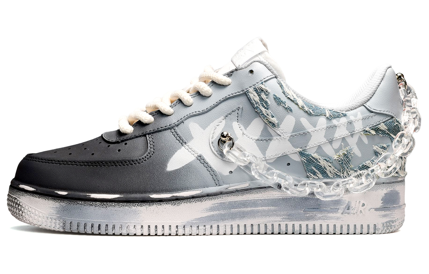 Buy (W) [Sepatu Kustom] Nike Air Force 1 Low 'Sea Salt Gradient Rantai - Hitam Putih Biru' DD8959-100(TeamE-女款渐变黑白蓝)