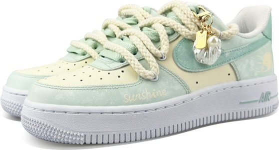 【定制球鞋】Nike Air Force 1 Low 海鹽奶貝 可愛掛件 少女清新 麻繩 解構 低幫 板鞋 女款 米藍 Lookbook 【定制球鞋】Nike Air Force 1 Low 海鹽奶貝 可愛掛件 少女清新 麻繩 解構 低幫 板鞋 女款 米藍