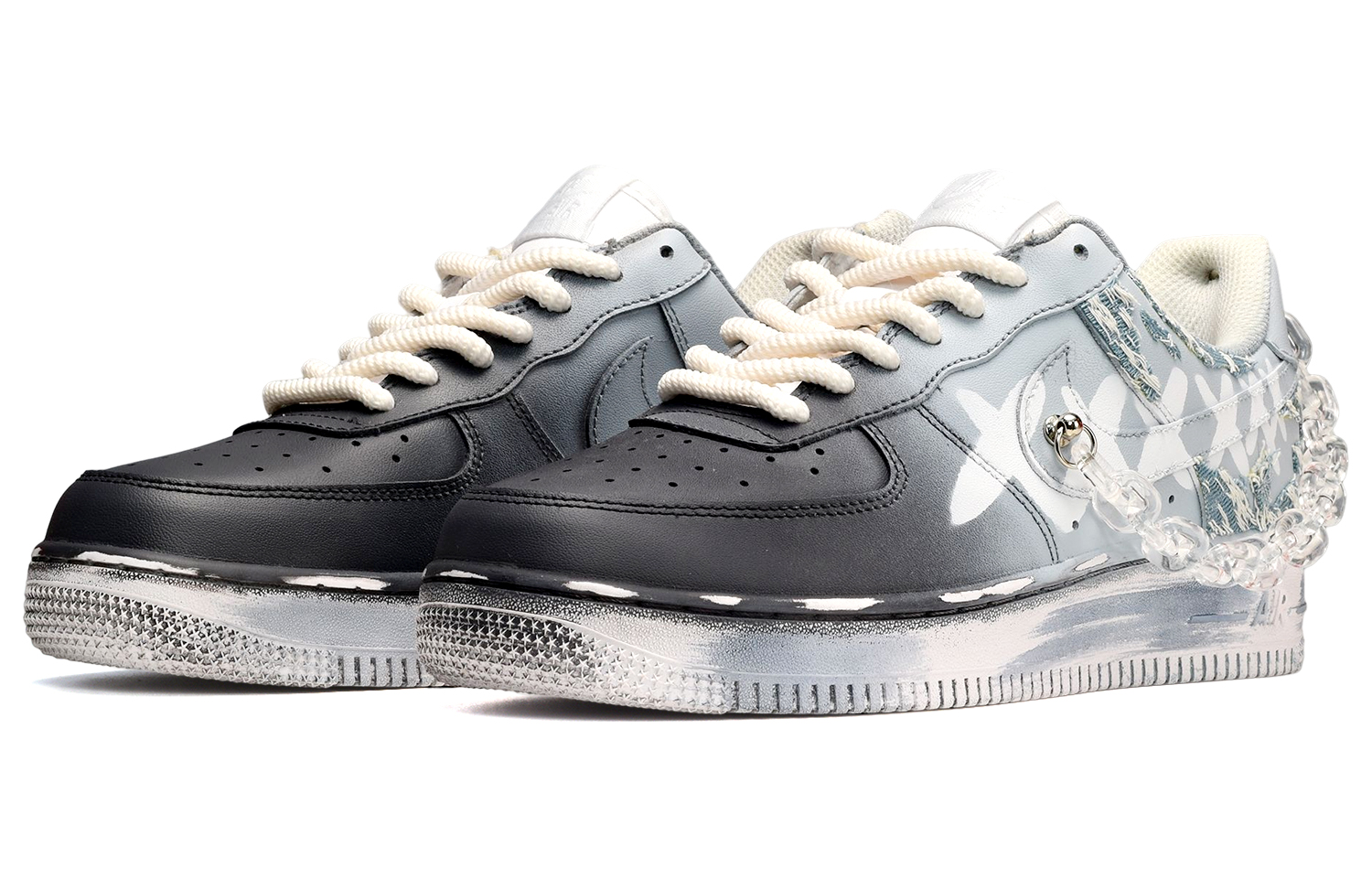 Lookbook (W) [Sepatu Kustom] Nike Air Force 1 Low 'Sea Salt Gradient Rantai - Hitam Putih Biru' DD8959-100(TeamE-女款渐变黑白蓝)