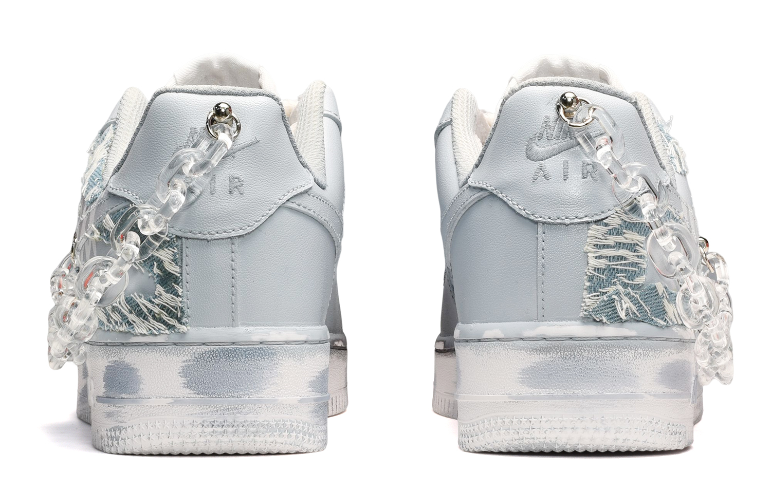 Shop (W) [Sepatu Kustom] Nike Air Force 1 Low 'Sea Salt Gradient Rantai - Hitam Putih Biru' DD8959-100(TeamE-女款渐变黑白蓝)