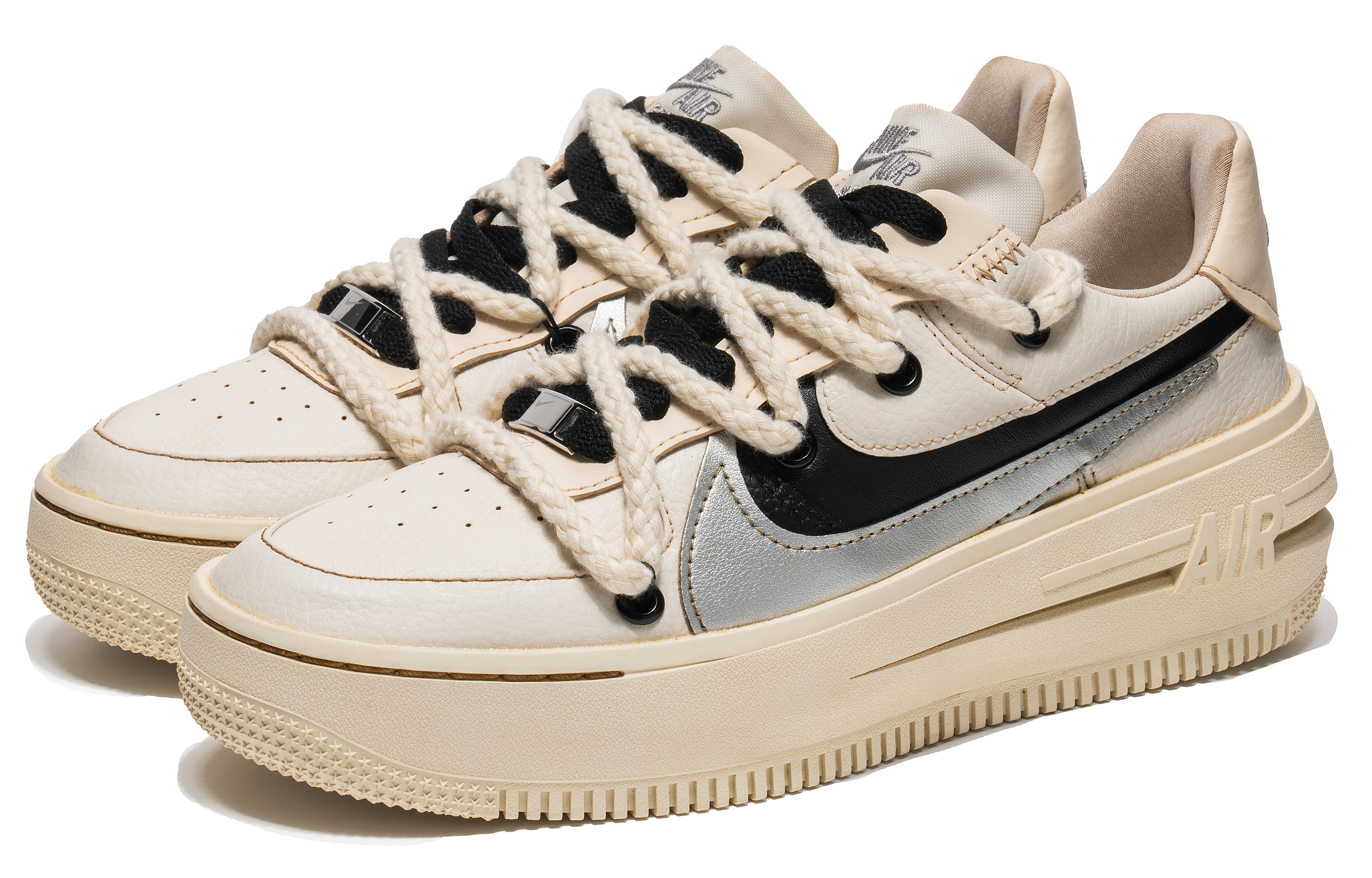 Lookbook 【訂製球鞋】Nike Air Force 1 Low 空軍一號 野鶴製造 銀色山泉 咖啡染 舒適百搭 低筒 板鞋 女款 米白黑