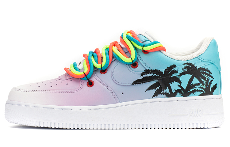 [Custom Shoes] (Women) Nike Air Force 1 Low 'South Beach Deconstructed Rainbow Laces Coconut Trees Cotton Candy Gradient'