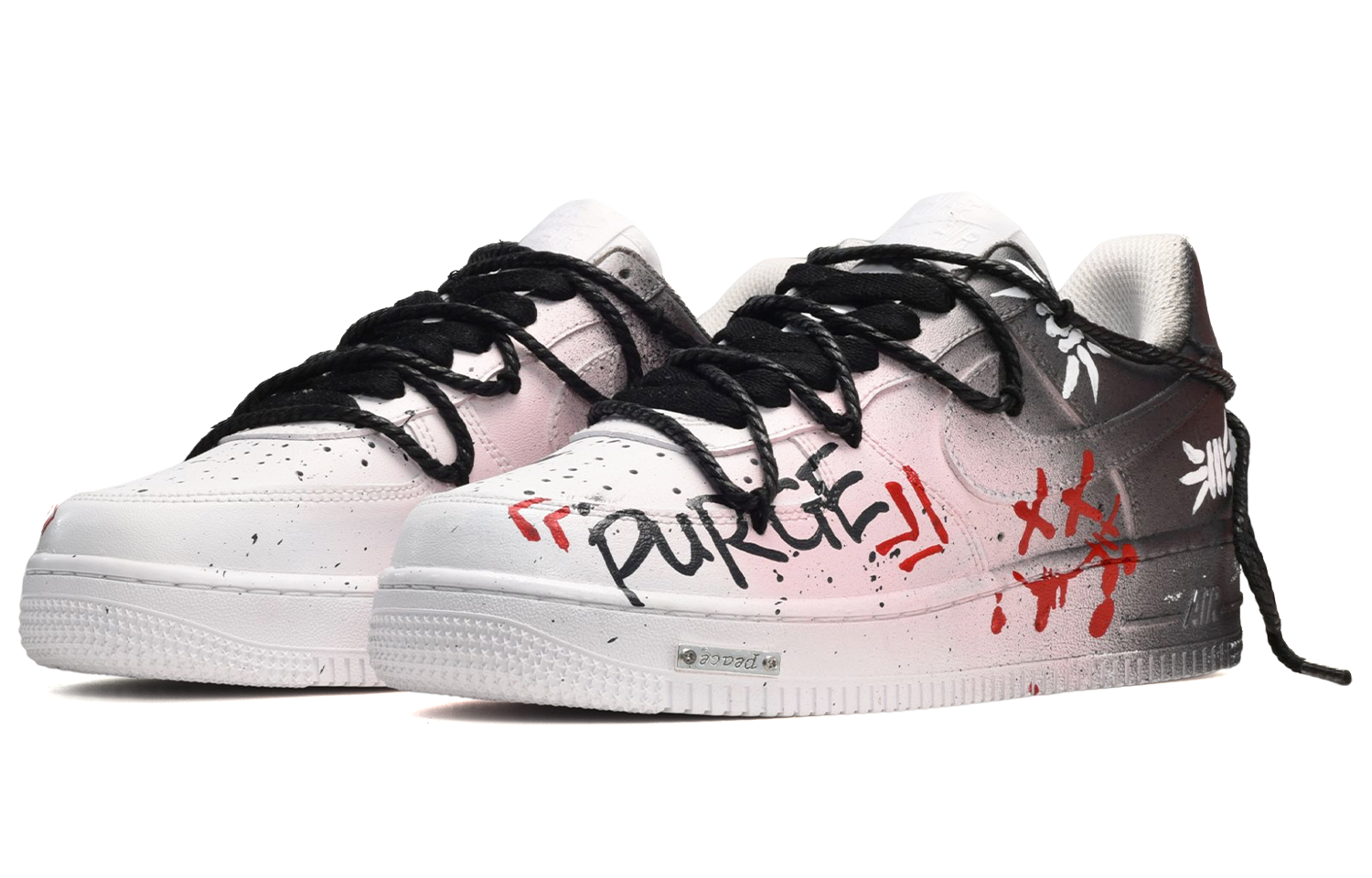 Lookbook (W) [Kasut Custom] Nike Air Force 1 Low 'Splattered Graffiti Hitam Putih Merah' DD8959-100(TeamE-女款喷溅涂鸦黑白红)