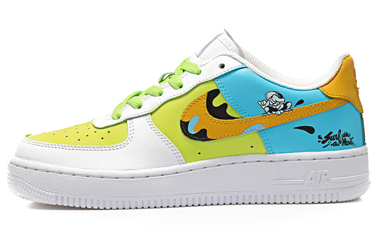 Buy 【定製球鞋】 Nike Air Force 1 低筒純白 空軍一號 衝浪少年 夏日海浪 水滴 情侶 休閒低幫 板鞋 女款 綠藍