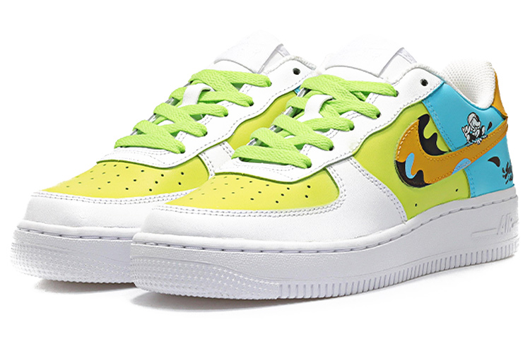 Lookbook 【定製球鞋】 Nike Air Force 1 低筒純白 空軍一號 衝浪少年 夏日海浪 水滴 情侶 休閒低幫 板鞋 女款 綠藍
