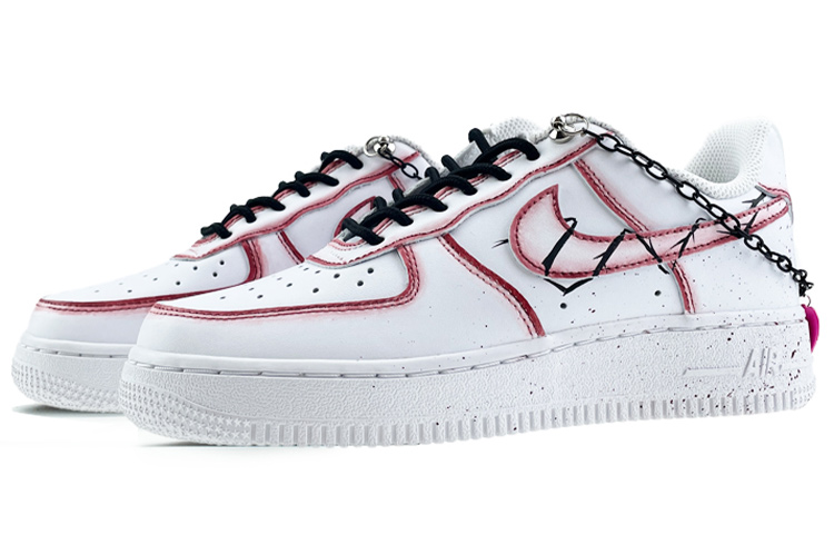 Lookbook (W) [Kasut Custom] Nike Air Force 1 Low 'Thorn Vine Rose Petal Splatter Putih Merah Hitam' DD8959-100(Team40-AF1女款荆棘之心红黑)