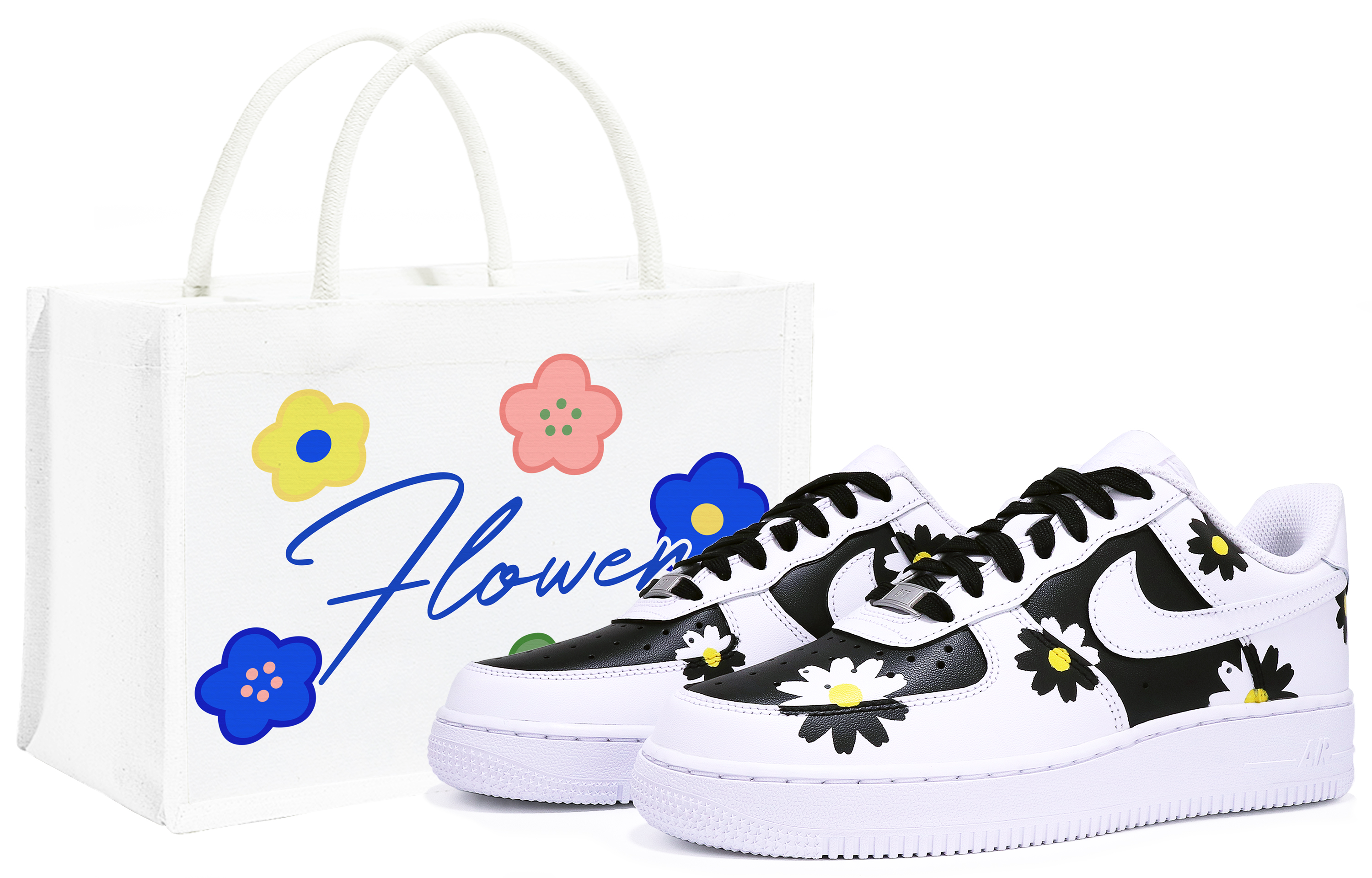 [Custom Shoes] (Women) Nike Air Force 1 Low 'Triple White Daisy Graffiti'