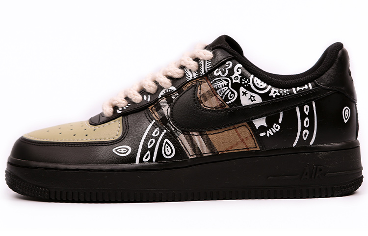 Buy (W) Nike Air Force 1 Personalizadas Negras con Cashew y Graffiti DD8959-001(Team4-女款腰果花)