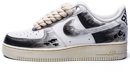 【定制球鞋】Nike Air Force 1 Low Triple White 空軍一號 水墨書法 中國風 氧化 祥云 麻繩鞋帶 復古 經典 低幫 板鞋 女款 黑白 Buy 【定制球鞋】Nike Air Force 1 Low Triple White 空軍一號 水墨書法 中國風 氧化 祥云 麻繩鞋帶 復古 經典 低幫 板鞋 女款 黑白
