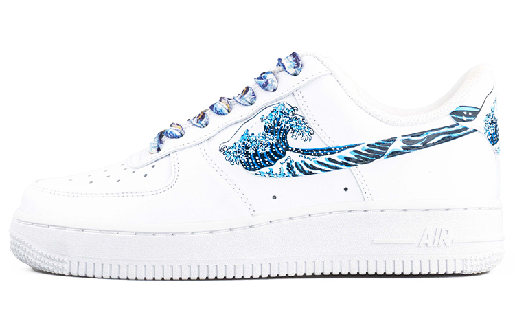 [Custom Shoes] (W) Nike Air Force 1 Low 'Triple White Ukiyo-e Wave Graffiti'