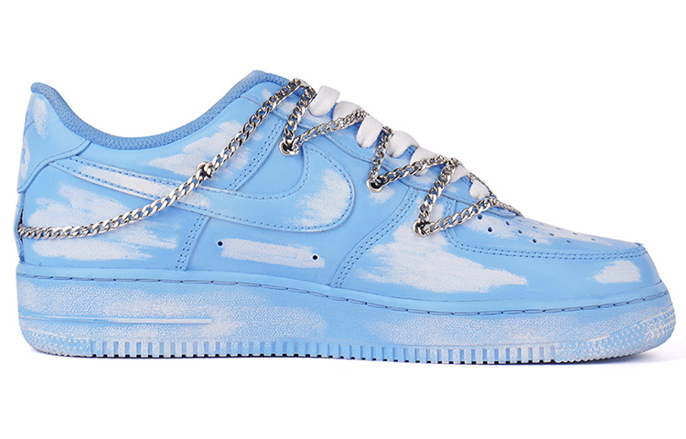 Order (W) [Sepatu Kustom] Nike Air Force 1 Low 'Triple White Deconstructed Chain Biru Kotor' DD8959-100(Team拾柒-女款解构链条蓝色)