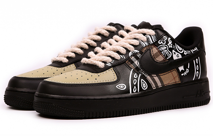 Lookbook (W) Nike Air Force 1 Personalizadas Negras con Cashew y Graffiti DD8959-001(Team4-女款腰果花)